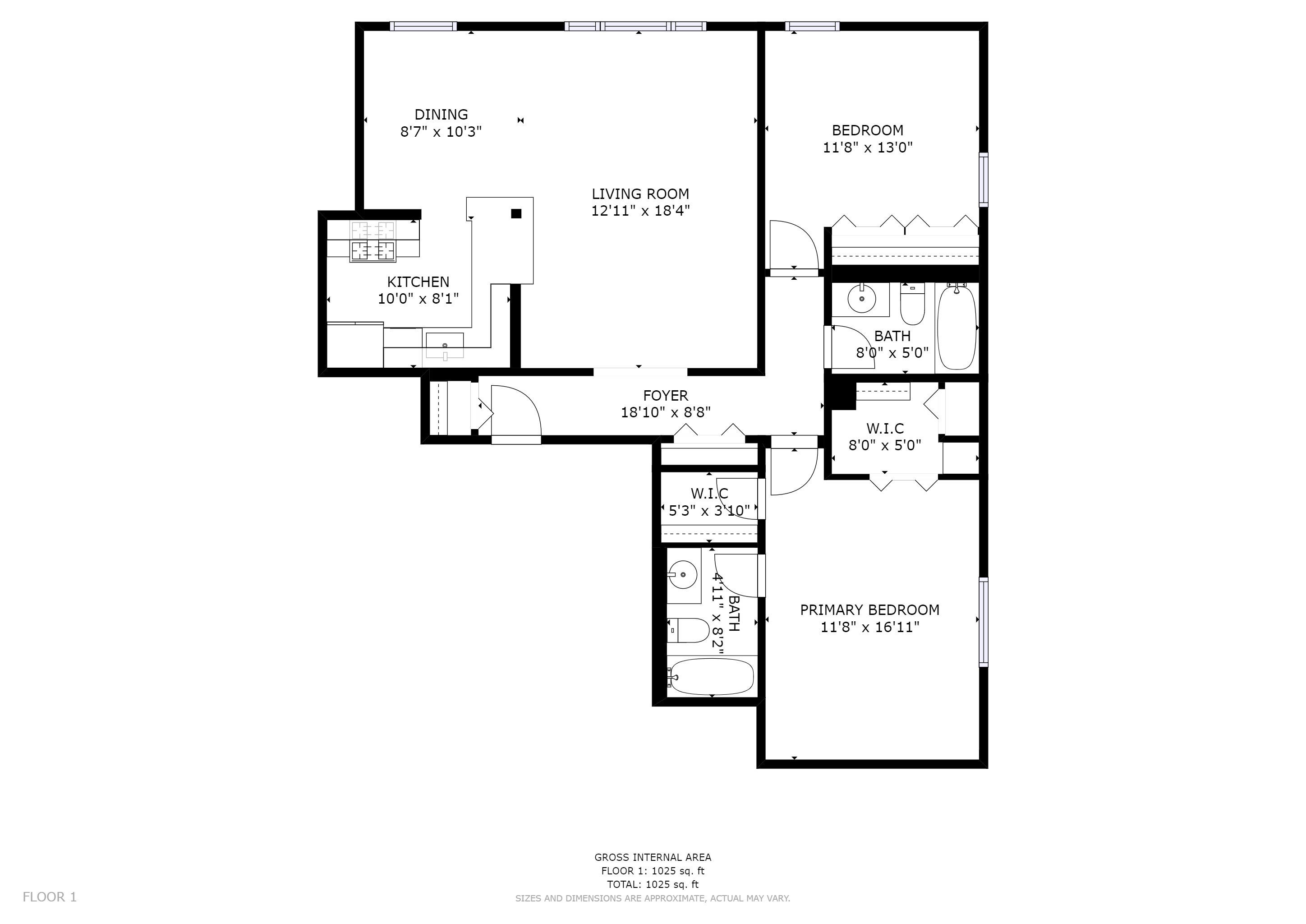 Floor plan for 2 beds, 2 baths, 920 sqft